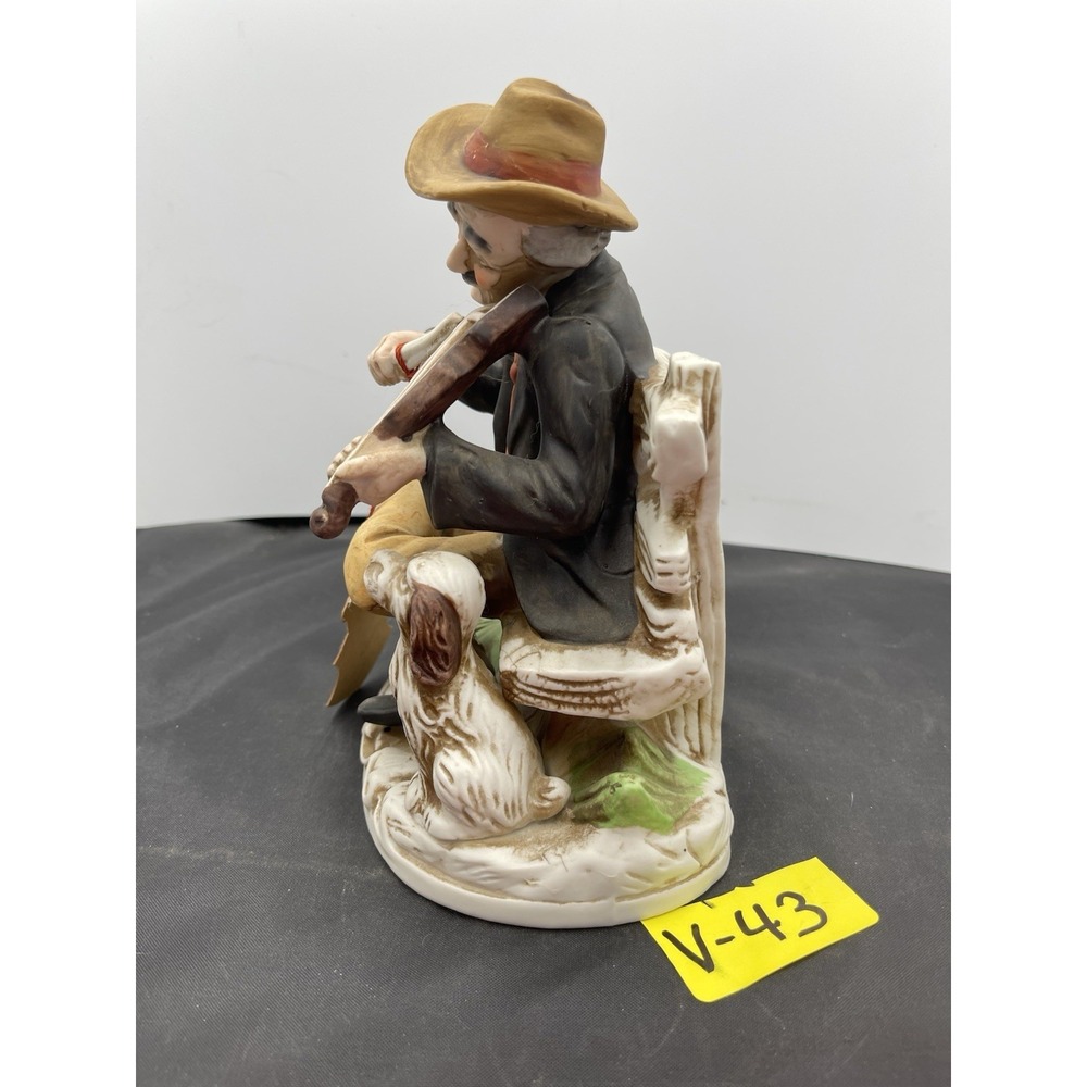 Old Man Sitting On Bench‎ Play Violin With Dog Capodimonte Tag - Picture 6 of 10